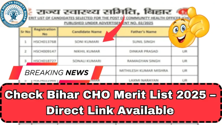 Check Bihar CHO Merit List 2025 – Direct Link Available