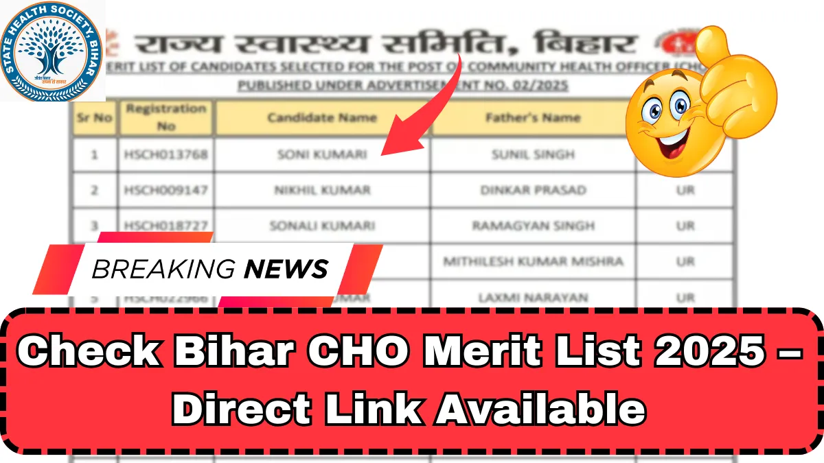 Check Bihar CHO Merit List 2025 – Direct Link Available