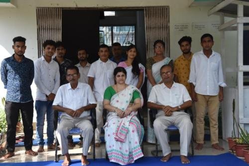 Revered Bhakti Matri Kuntala Patuwari (CF&AO), Dr TC Bora (VC) and Dr. U.C Deka (Registrar) with office staff of KAV,Nasatra